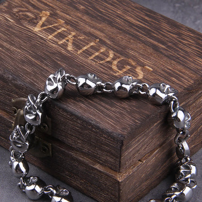 Stainless steel new design men punk skull chain bracelet men fashion stainless steel charm bracelet jewelry with box