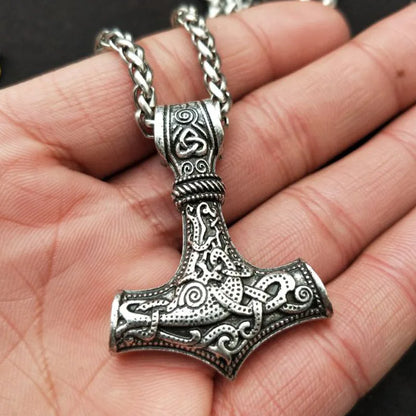 Norse Viking Amulet Scandinavian Mjolnir Pendant Hammer Of Thor Necklace Colar Choker Necklace Women Viking Rune Amulet