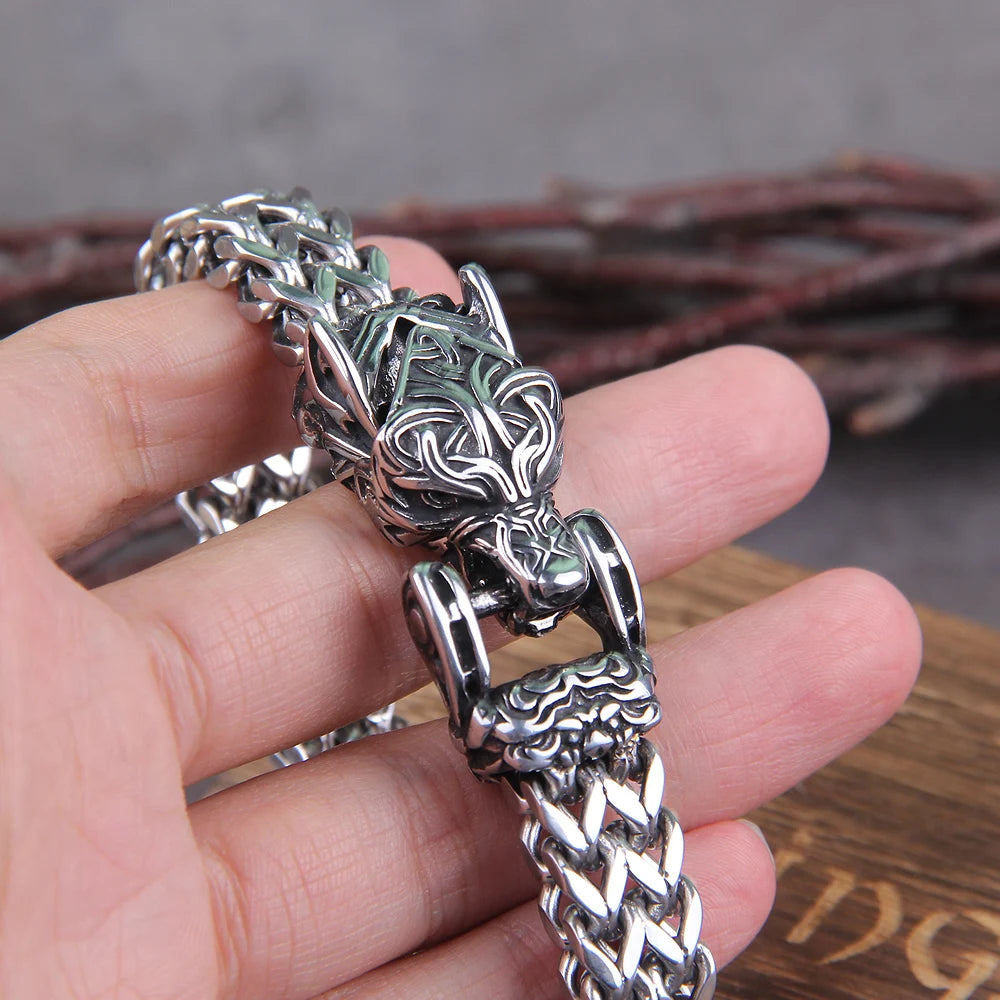 New Viking Ouroboros vintage punk bracelet for men stainless steel fashion Jewelry hippop street culture with wooden box