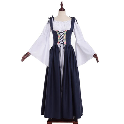 Women Viking Cosplay Costume Dress Medieval Pirate Halloween Irish Corset Gown Outfit