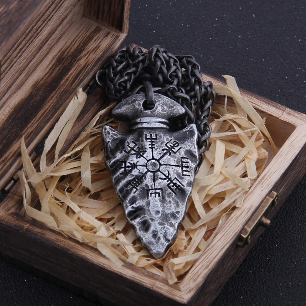 stainless steel Viking dragon spear Pendant Necklace with really cow leather chain As Men Gift with wooden box as gift