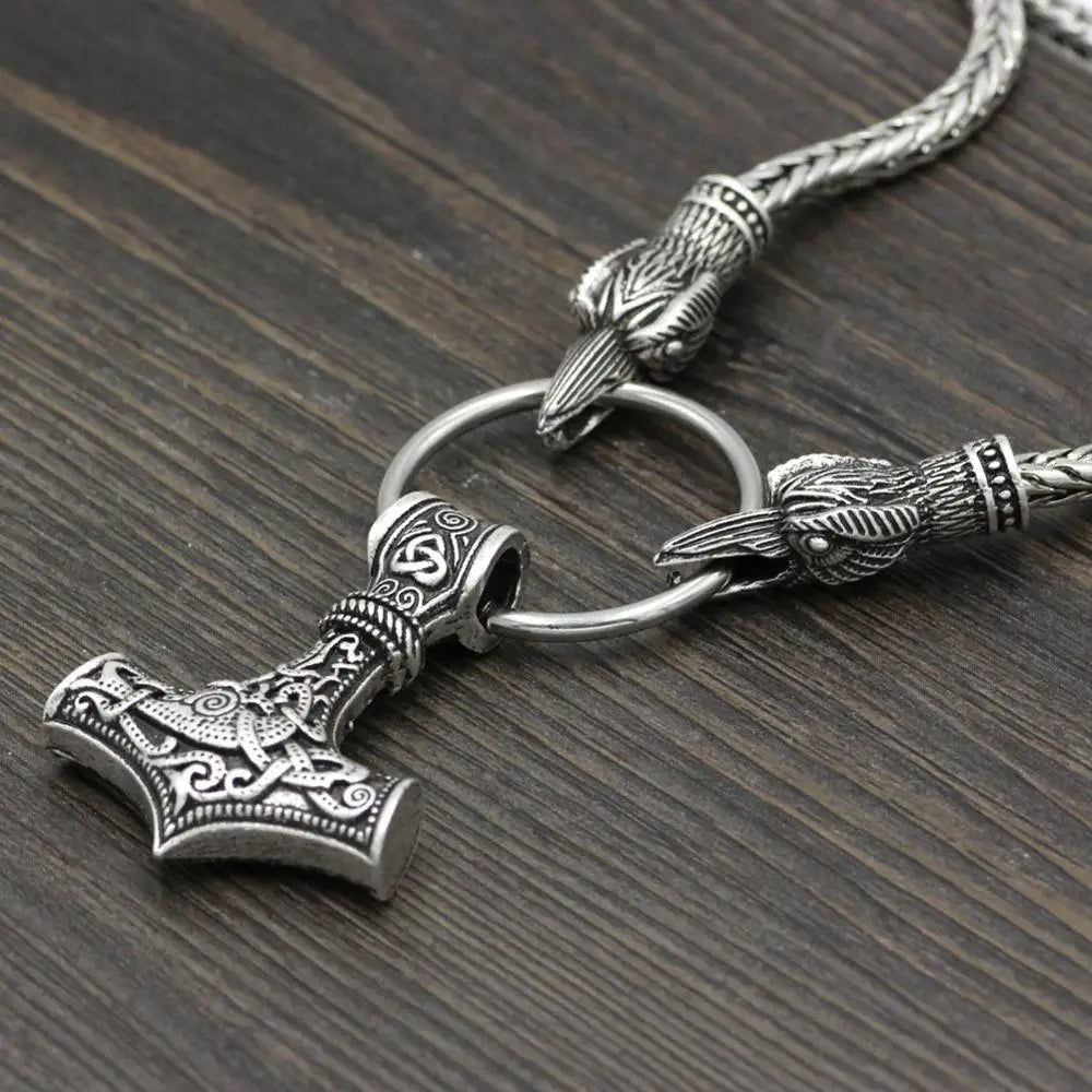 Norse Viking Pendant Cord Odin's Ravens Of Thor's Hammer amulet Axe