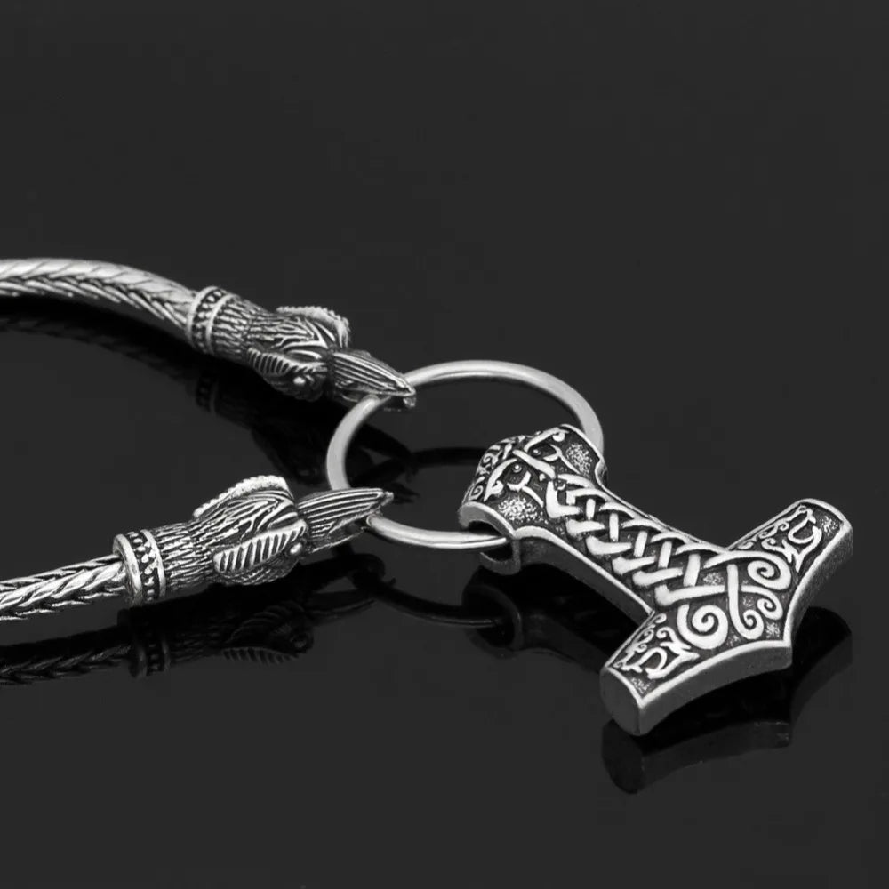 Norse Viking Pendant Cord Odin's Ravens Of Thor's Hammer amulet Axe