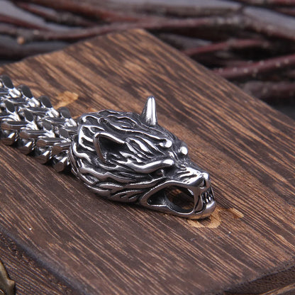 Never Fade Rock Viking Wolf Charm Bracelet Men's Stainless Steel Mesh Chain silver color Wolf Punk Bracelets Biker Jewelry