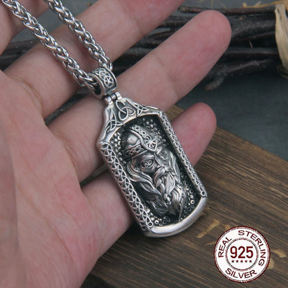 Sterling Silver Odin frame with chain and Viking wooden box