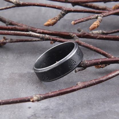 316L Stainless steel Odin Norse Viking Amulet Rune Fashion Style MEN and women fashion words RETRO Rings Jewelry with wooden box