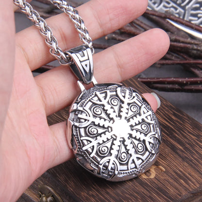 Stainless Steel Vegvisir Viking Rune Necklace