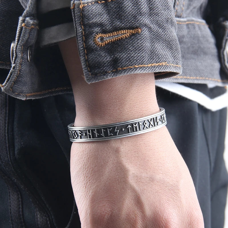 Dropshipping 1pc Men's Handmade Nordic Rune Bangle Viking 3 color Alloy men bangle