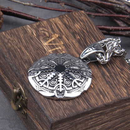 Stainless Steel Vegvisir Viking Rune Necklace