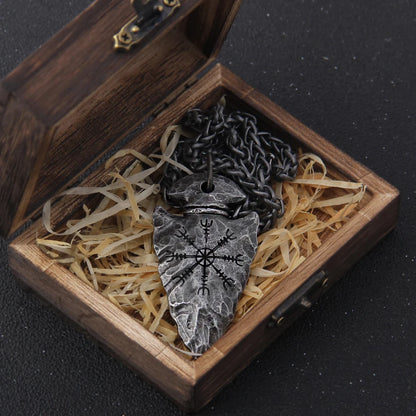 stainless steel Viking dragon spear Pendant Necklace with really cow leather chain As Men Gift with wooden box as gift