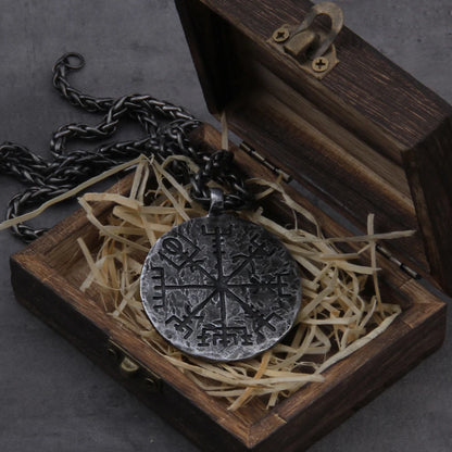 Viking Helm of Awe and Vegvisir Rune Necklace Stainless Steel
