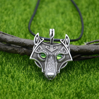 Blue Green Eyes Wolf Pendant Amulet Viking Talisman Jewelry Male Necklace