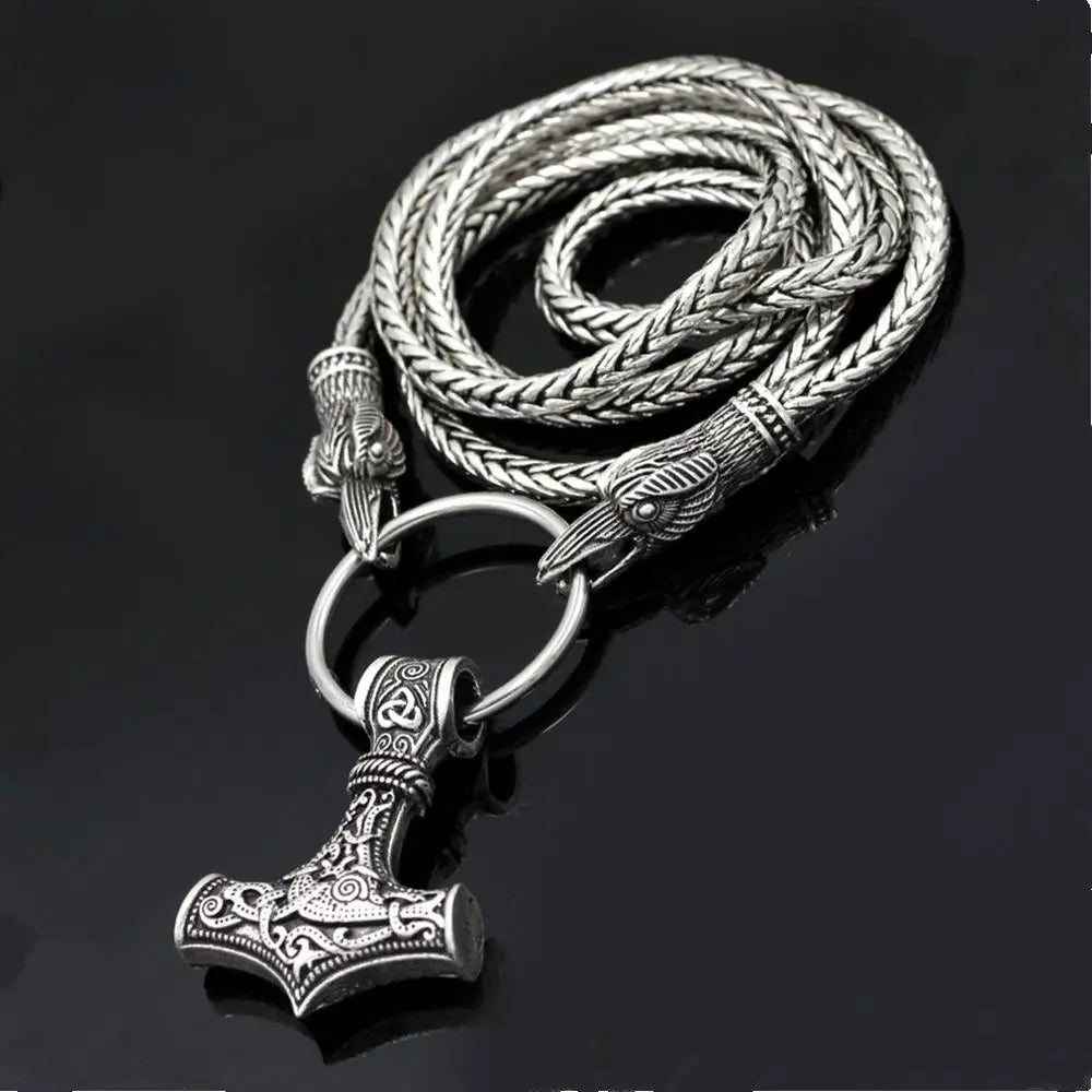 Norse Viking Pendant Cord Odin's Ravens Of Thor's Hammer amulet Axe