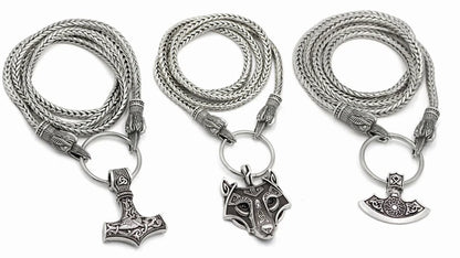 Norse Viking Pendant Cord Odin's Ravens Of Thor's Hammer amulet Axe