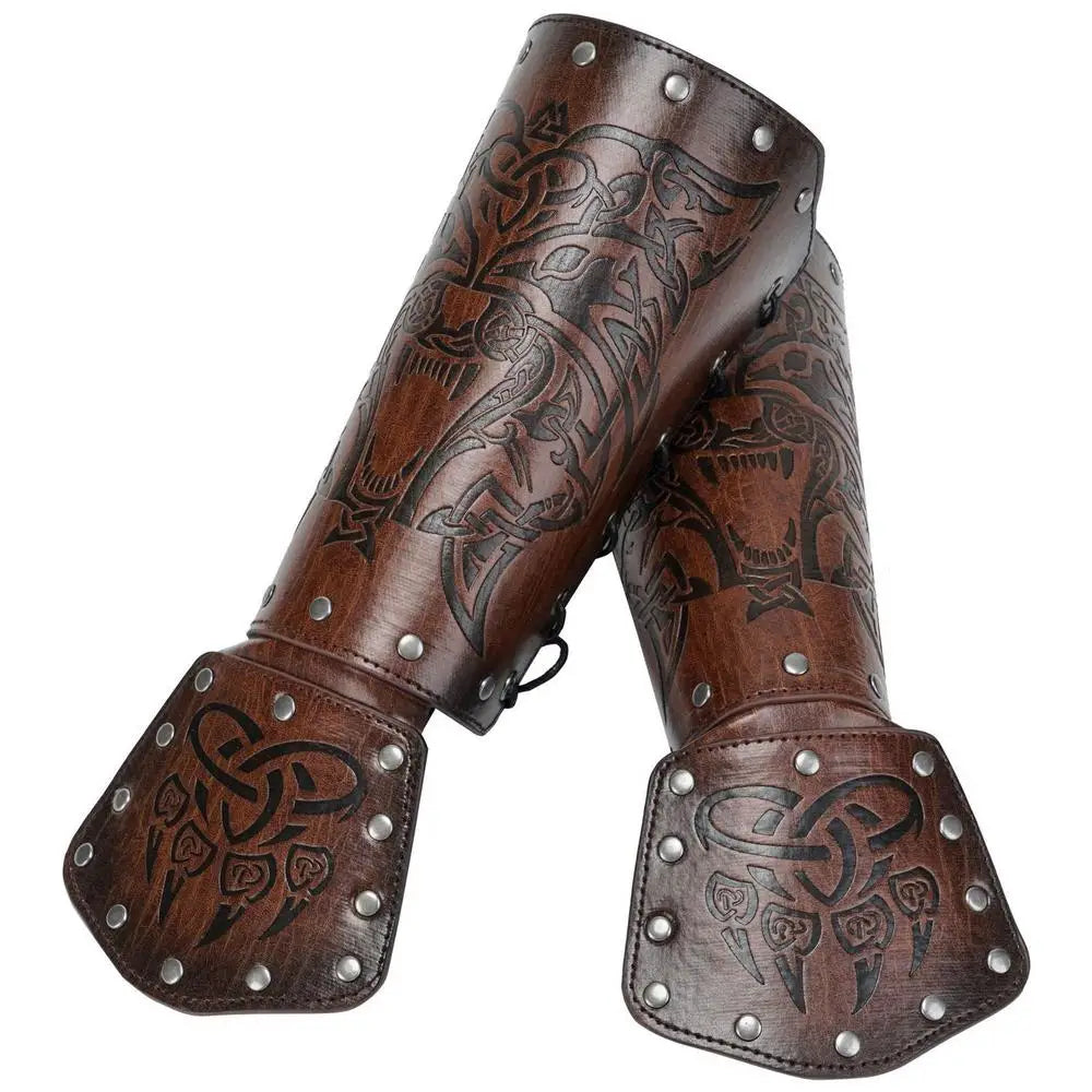 Medieval Arm Gauntlets Feather Viking Wrist And Hand Bracer Nordic Viking Style Hand Guard Costume For Playing Roles For Cosplay