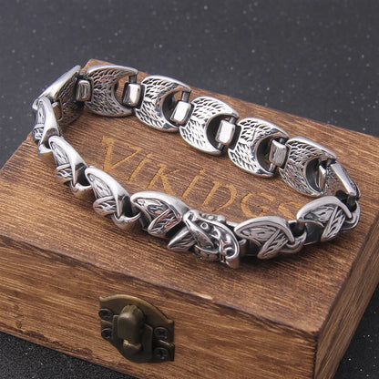 New Viking Ouroboros vintage punk bracelet for men stainless steel fashion Jewelry hippop street culture with wooden box