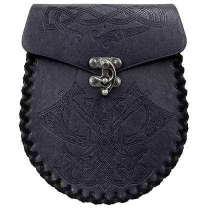1Pc Viking Medieval Style Embossed Faux Leather Waist Bag, Viking Style Medieval Hangable Belt Coin Purse Vintage Waist Bag