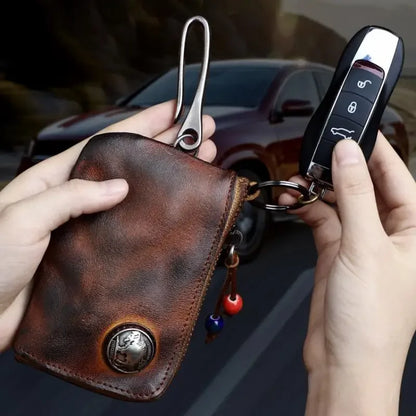 1pc Viking Sporran Portable Bourbon Brown Handcrafted Thick Leather Waist Bag Change Holder Keychain Coin Purse Wallet for Men