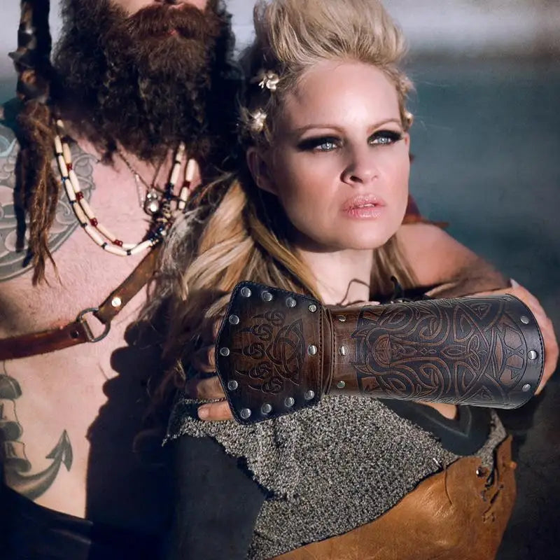 Medieval Arm Gauntlets Feather Viking Wrist And Hand Bracer Nordic Viking Style Hand Guard Costume For Playing Roles For Cosplay