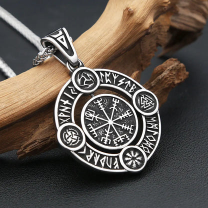 Nordic Vikings Rune Necklaces Stainless Steel Viking Compass