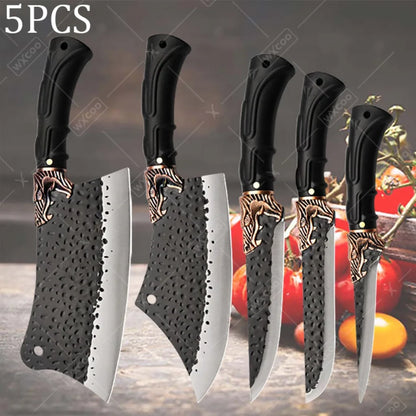 1/5/6PCS Handmade Chef Knife Set Stainless Steel Kitchen Knives Professional Multipurpose Beef Boning Sashimi Utility Cutting