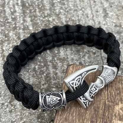 Slavic Perun Axe Norse Runes Trinity Bead Paracord Jewelry Viking Bracelet