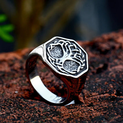 Stainless Steel Tree of Life Signet Ring