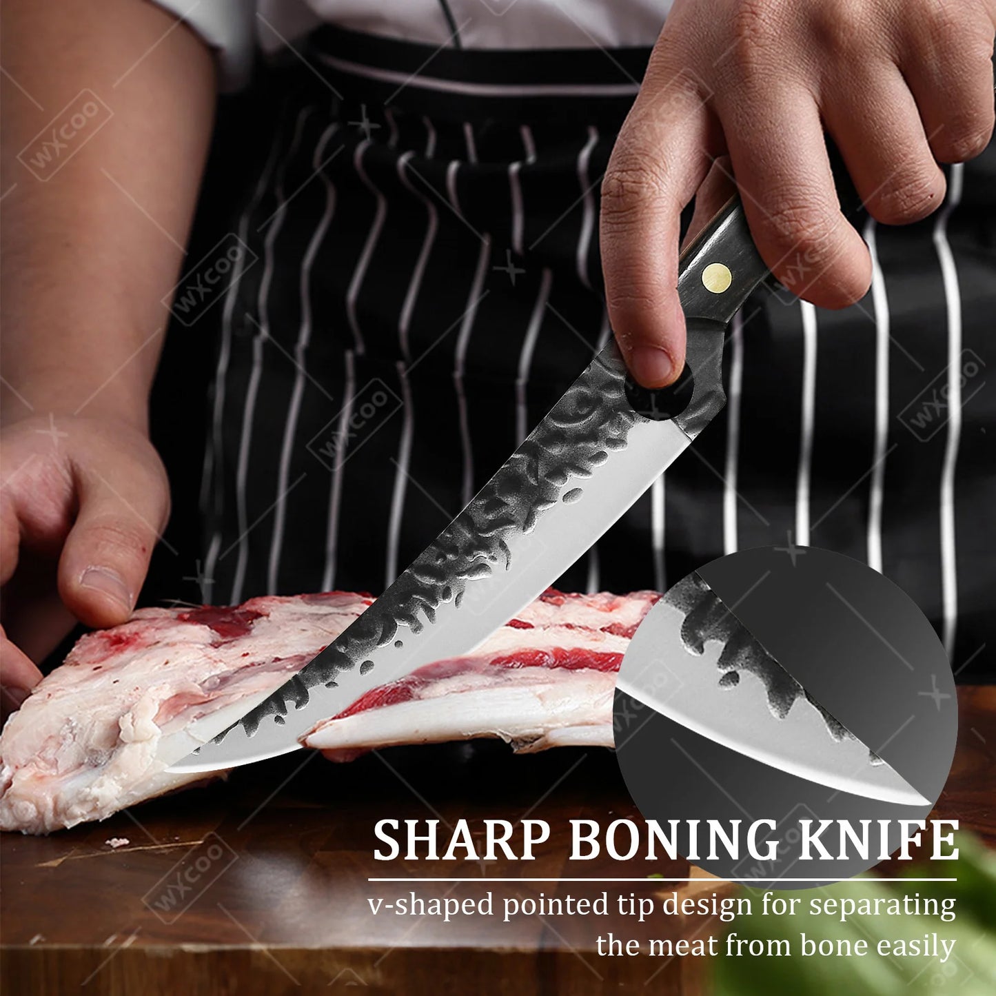 2Pcs Kitchen Chef Knife Hand Forged Stainless Steel Mini Multipurpose Boning Slicing Knife with Laser Damascus Pattern Perfect