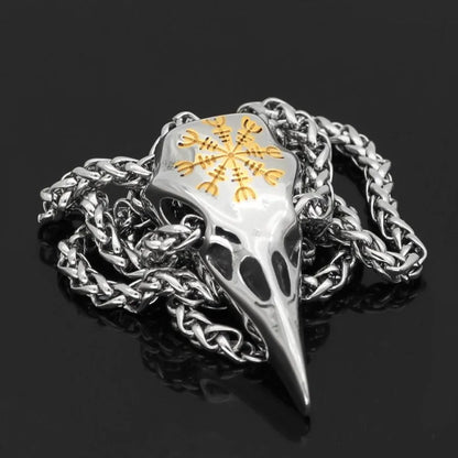 Nordic Viking Odin Crow Titanium Steel Pendant Compass Logo Necklace Accessories