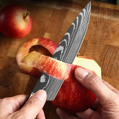 Sharp Kitchen Knife Wooden Handle Stainless Steel Meat Cleaver Kitchen Paring Knives Laser Damascus Pattern Chef  Knife