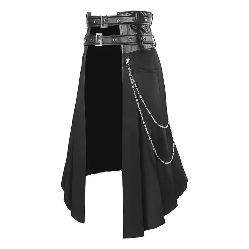 Men's Leather Skirt Spring And Autumn New Rock Non-Mainstream Punk Style Casual Large Size Half Skirt  cosplay costumes