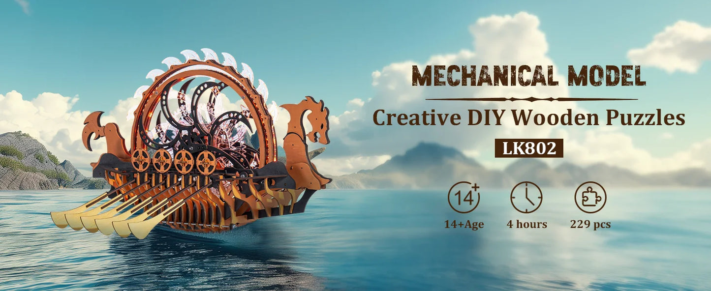 Robotime Rokr Vikingship Moveable Model for Kids Great Present Choice Eco-friendly Wood 3D Wooden Puzzle Dragon-boat Toys