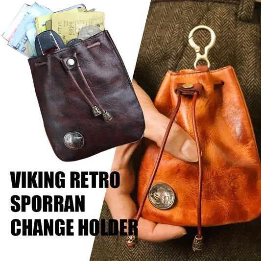 1pc viking sporran mini Soft Retro style Handcrafted Genuine Cowhide Change Holder Pouch Coin Purse Keychain for men and women