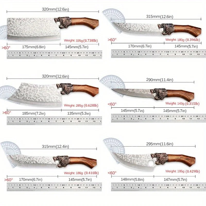 6PCS Professional Kitchen Chef Knife Set Stainless Steel Boning Knife Forged Butcher Knife Utility Knife Vegetable Chopper Meat