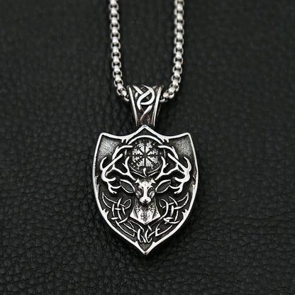 Nordic Deer Head Pendant Stainless Steel Vintage Fashion Viking Compass Necklace Men Animal Amulet Jewelry Gifts