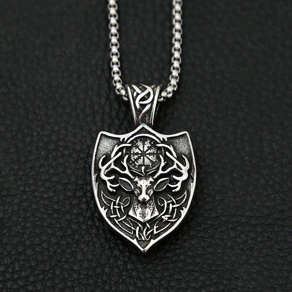Nordic Deer Head Pendant Stainless Steel Viking Necklace Amulet Jewelry