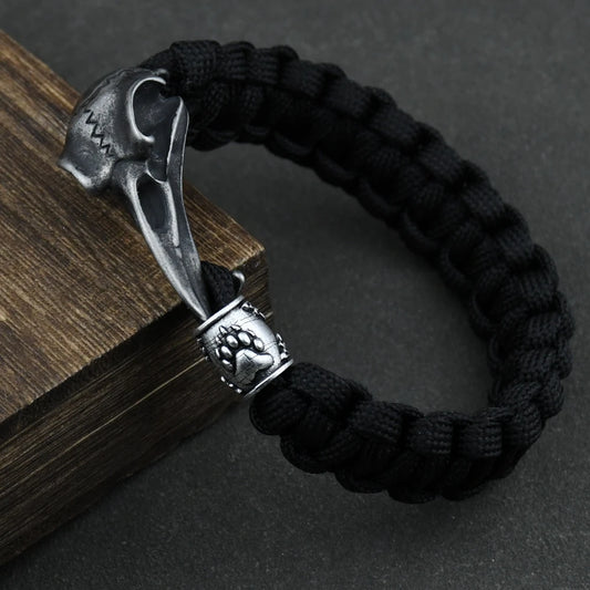 Raven Skull Rune Bead Bracelet Stainless Steel Viking