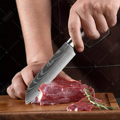 9 Pcs Kitchen Chef Knife Set High Carbon Stainless Steel Damascus Chef Knife Boning Knife Cleaver Santoku Slicer Vegetable