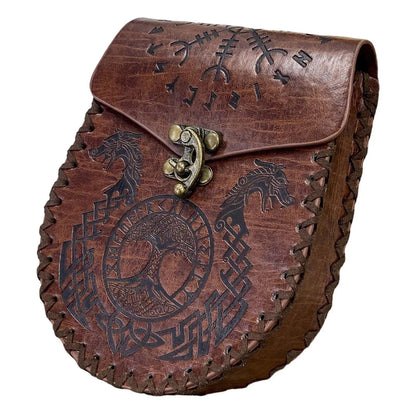 1Pc Viking Medieval Style Embossed Faux Leather Waist Bag, Viking Style Medieval Hangable Belt Coin Purse Vintage Waist Bag