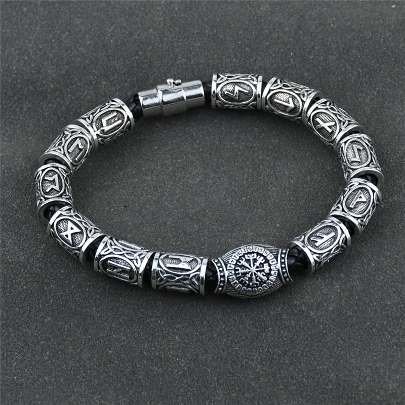 Norse Runes Bracelet Viking 13Pcs Runes Beads Vegvisir Compass Amulet Viking Bracelet