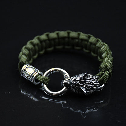 Stainless Steel Celtic Wolf Bracelets Men Norse Vikings Runes Paracord Rope Bangles Jewelry