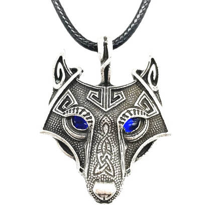 Blue Green Eyes Wolf Pendant Amulet Viking Talisman Jewelry Male Necklace