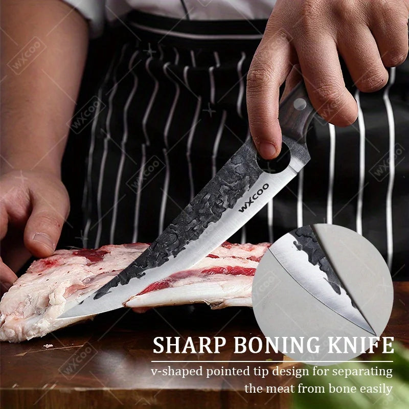 3PCS/5PCS Professional Kitchen Chef Knife Set High Quality Stainless Steel Handmade Boning Knife Sharp Meat Cleaver Nitrile