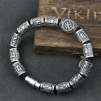 Norse Runes Bracelet Viking 13Pcs Runes Beads Vegvisir Compass Amulet Viking Bracelet