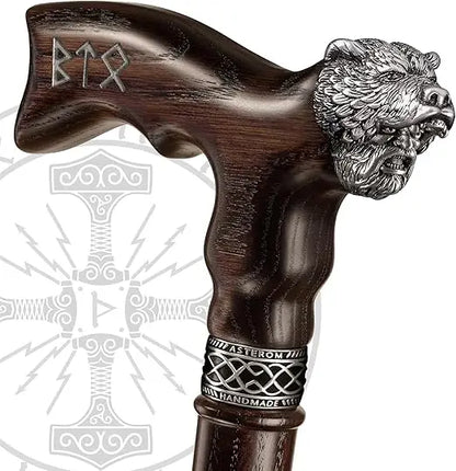 Handcrafted Viking-Inspired Walking Stick for Men - Unique Wooden Canes for Men and Seniors (Berserker Style)