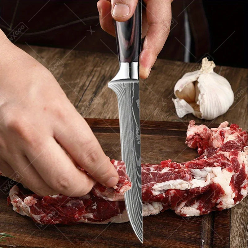 9 Pcs Kitchen Chef Knife Set High Carbon Stainless Steel Damascus Chef Knife Boning Knife Cleaver Santoku Slicer Vegetable