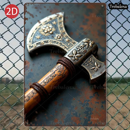1PC 2D Flat 8*12inch Metal Sign Vintage Viking Axe Rustic Metal Wall Art Decor