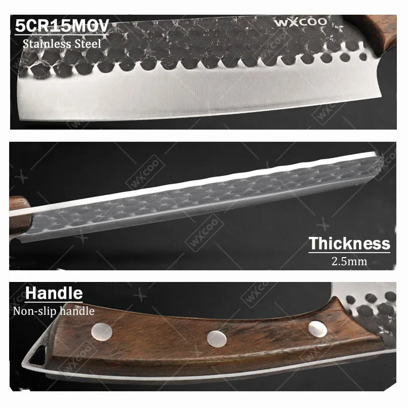 2 Pcs Stainless Steel Kitchen Chef Knife Set Hand Forged Multipurpose Butcher Boning Knife with Wooden Handle for Cooking