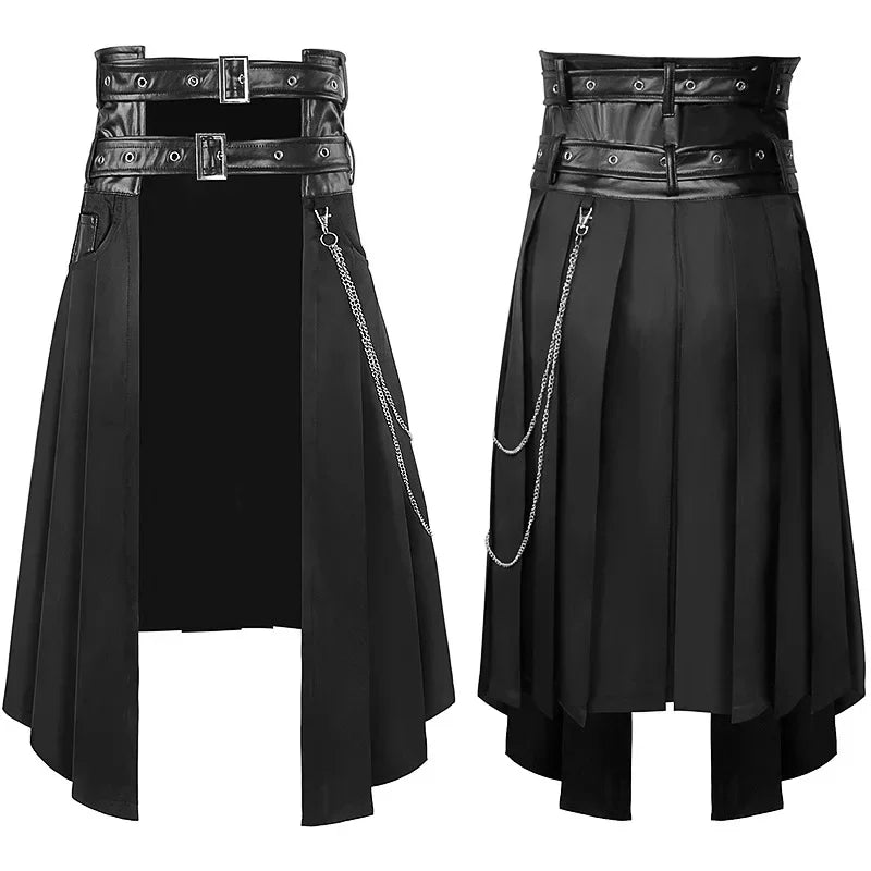 Men's Leather Skirt Spring And Autumn New Rock Non-Mainstream Punk Style Casual Large Size Half Skirt  cosplay costumes