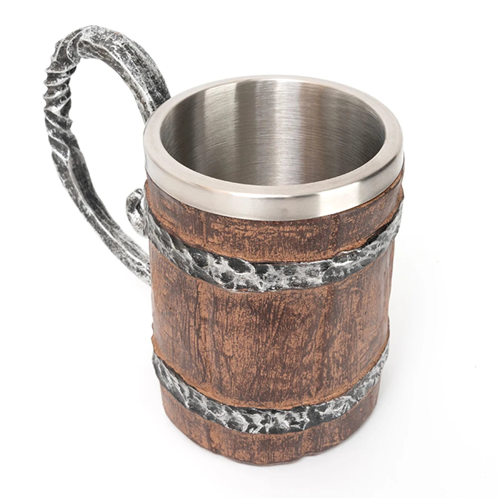 500ml Insulated Tumbler Double Wall Simulation Wood Beer Cup Creative Beverage Cup Heat Resistant for Tea Coffee Drinks